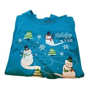 Holiday Editions Turquoise Long Sleeve Holiday Fun Snowmen T Shirt Womens 2X